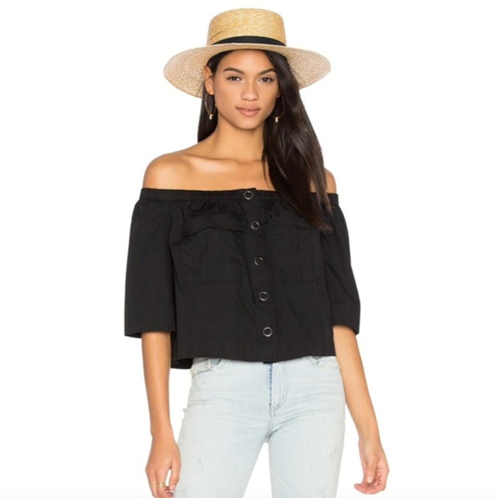 Free People Off The Shoulder Crop Babydoll Top Boxy Black Coastal Capsule Medium